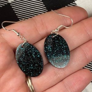 Black and blue sparkle earrings